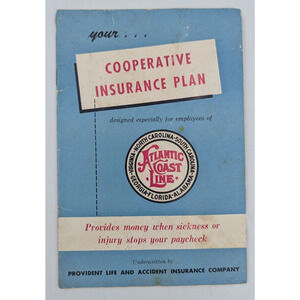 Vintage Atlantic Coast Line Railroad Cooperative Insurance Plan Booklet